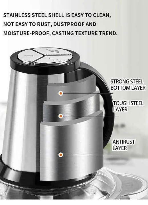 High Quality 3L Electric Chopper Machine Stainless Steel Bowl | 4 Sharp Blades | Meat Grinder & Qeema Maker | Food Processor | Vegetable Fruit Cutter | Powerful Kitchen Appliance