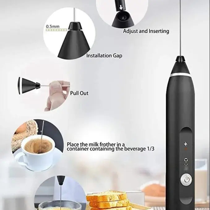 2 in 1 Rechargeable Coffee Beater Electric Hand Mixer – USB Milk Frother & Coffee Whisk for Latte, Cappuccino & Matcha