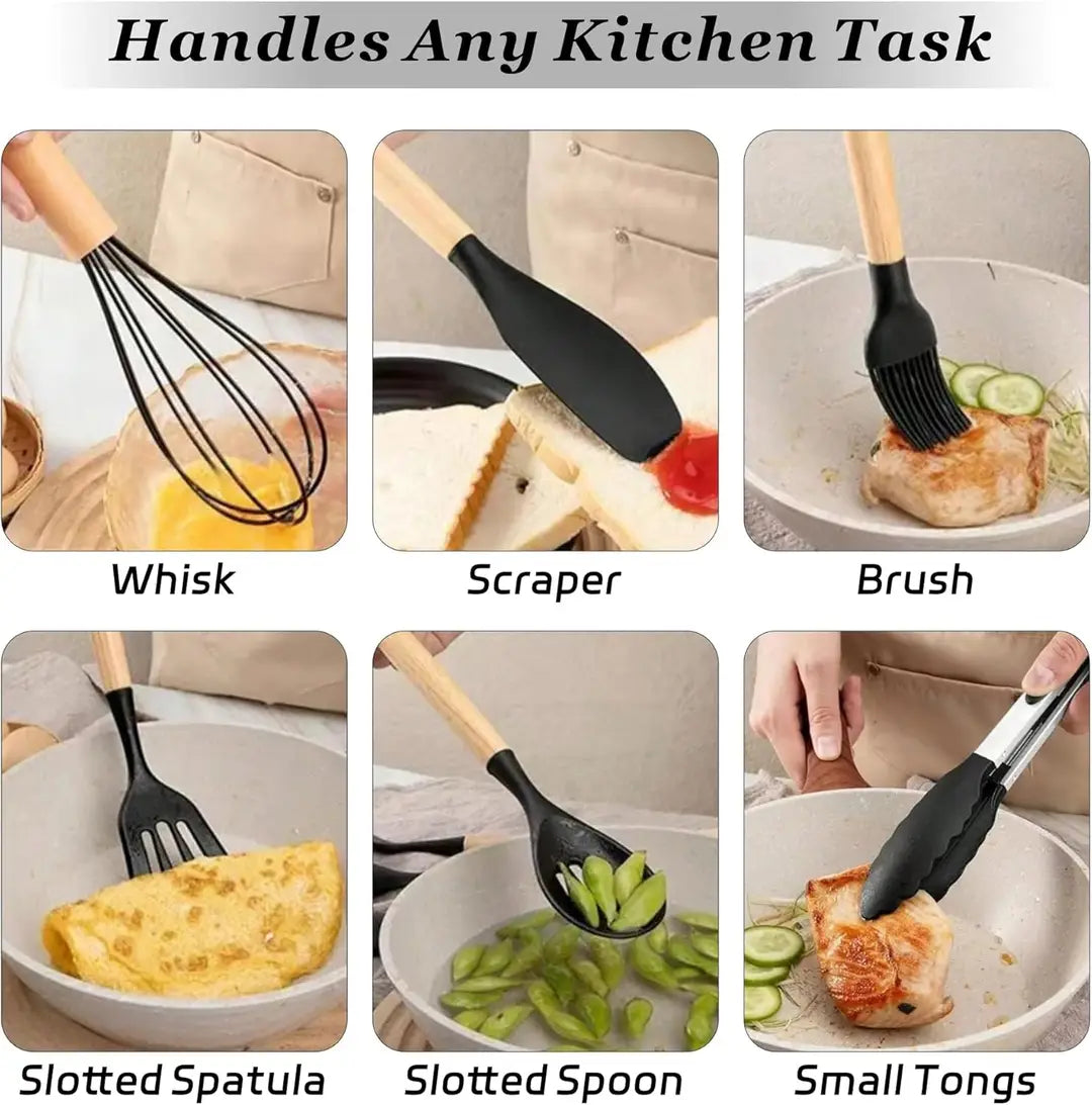 19 PCS Premium Kitchen Knife & Silicone Utensil Set with Holder | Non-Stick Cooking Utensils | Stainless Steel Knife Set | Kitchen Tool Set with Chopping Board