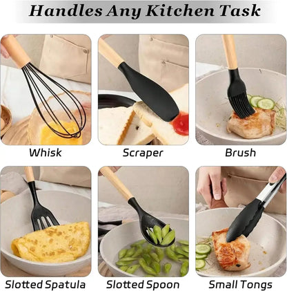 19 PCS Premium Kitchen Knife & Silicone Utensil Set with Holder | Non-Stick Cooking Utensils | Stainless Steel Knife Set | Kitchen Tool Set with Chopping Board