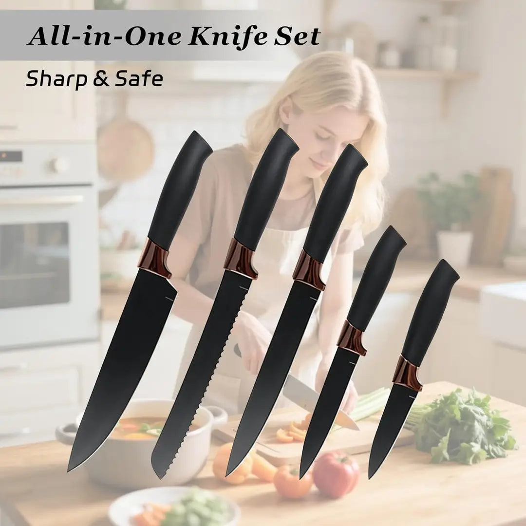 19 PCS Premium Kitchen Knife & Silicone Utensil Set with Holder | Non-Stick Cooking Utensils | Stainless Steel Knife Set | Kitchen Tool Set with Chopping Board